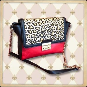 💎 JustFab Punk Rock Red, Black, and Leopard Bag